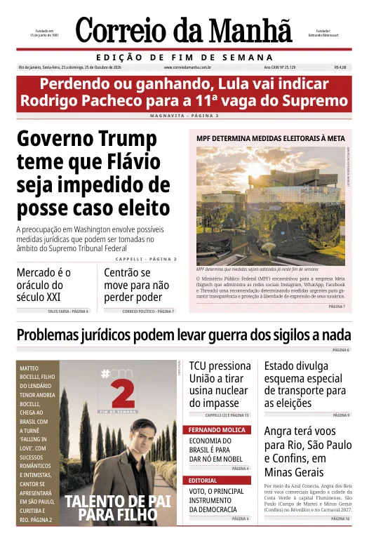 Capa real da edição do Correio da Manhã do Rio de Janeiro